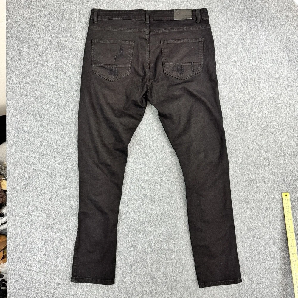 Focus Jeans Black Distressed Moto Biker Jeans Slim Fit 36x32 Stretch Street Wear
